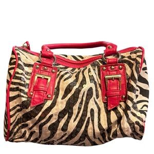 Chateau Zebra Print Satchel with Red Details